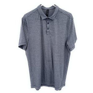Lululemon Men's XL Short Sleeve Gray Striped Jersey Stretch Polo Shirt